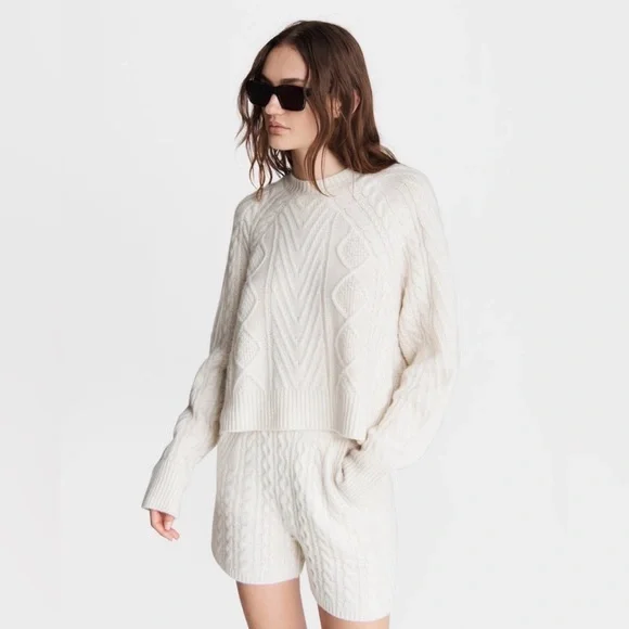 Rag Bone Pierce Cashmere Cable-Knit Sweater In Ivory Size Small